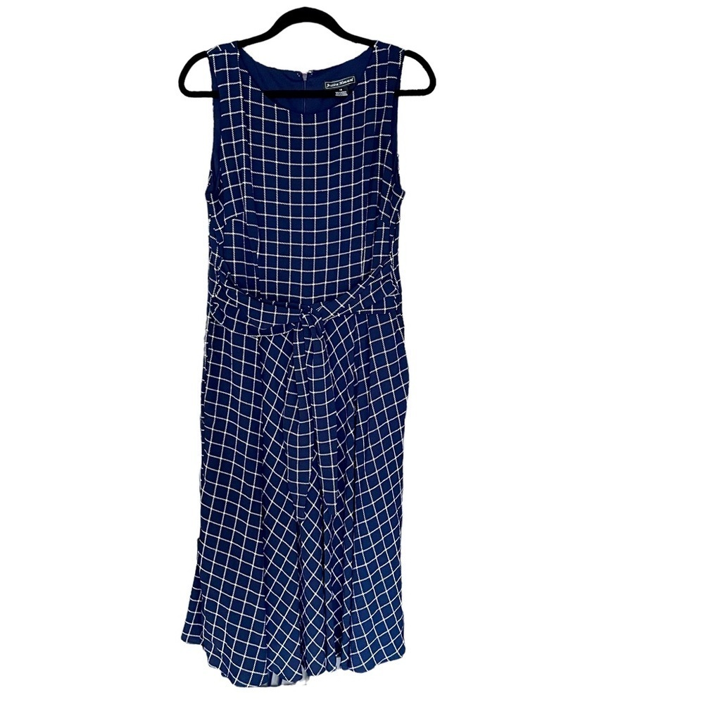 Jessica Howard Blue and White Checkered Midi Dress